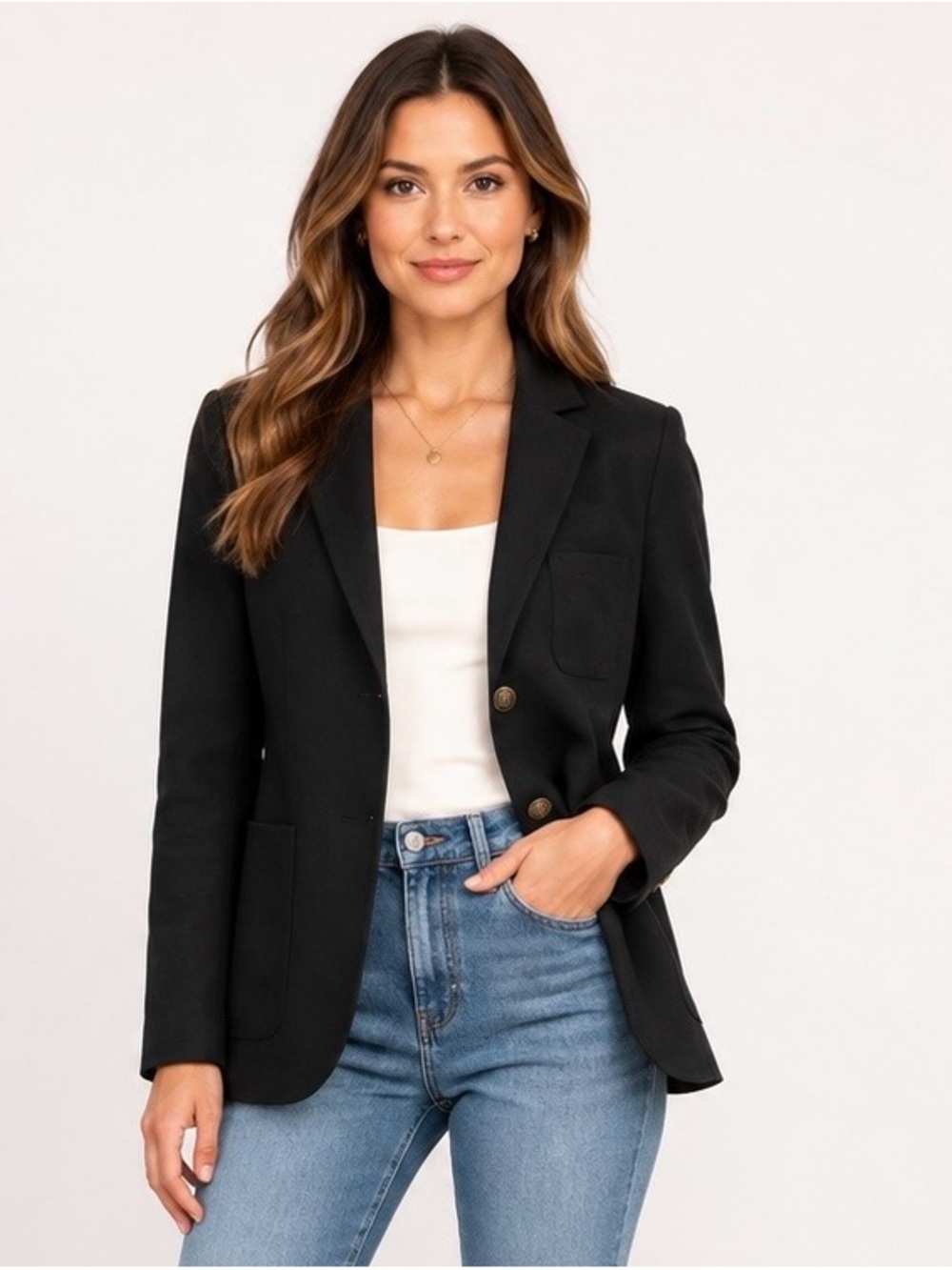Aritzia Talula Exeter Boyfriend Blazer Black Gold Crest Buttons Size 6